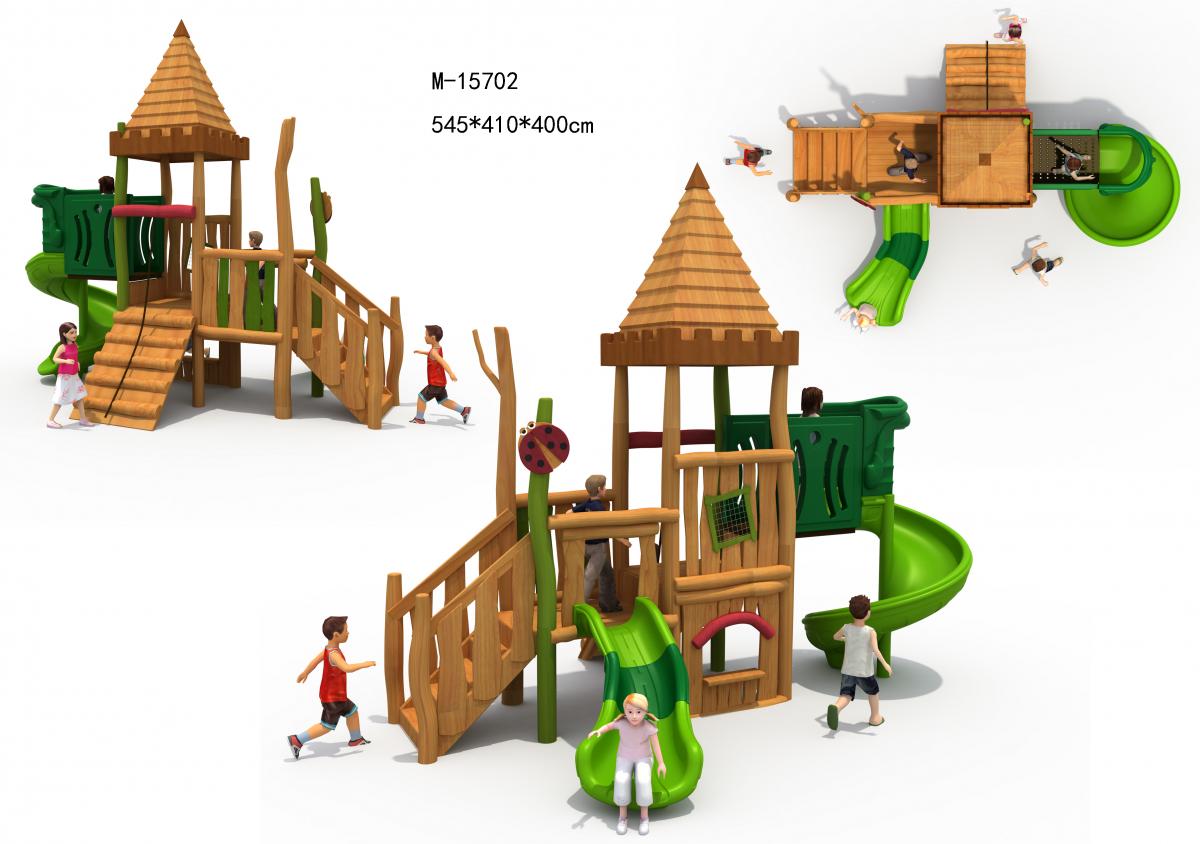 M-15702木质幼儿园户外滑梯组合